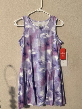bcg Girls Purple and White Tie-Dye Athletic Dress with Front Zip